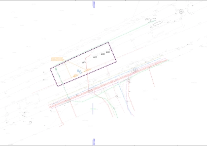 Survey drawing showing drainage covers and visible service features along a road