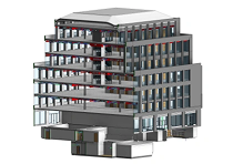Existing-condition floor plan and elevation drawings produced from a Revit model