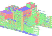 Registered laser scan point cloud of a building interior and exterior
