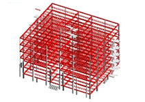 Structural Revit model showing columns, beams, slabs and structural walls
